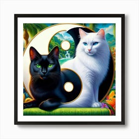 Yin Yang Cats 24 Art Print