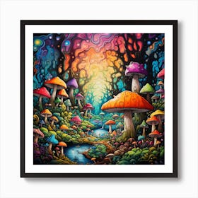 Colorful, psychedelic style Mushroom Forest Art Art Print