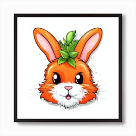Cute Rabbit With Green Leaves Art Print