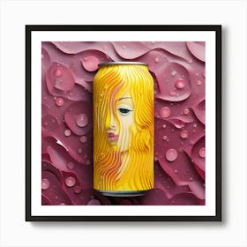 Firefly Can, Soft, Drink, Cover, Design, Face, Paper, Folding, Art, Pink, Yellow, Gas, Bubbles, Stri (8) Art Print