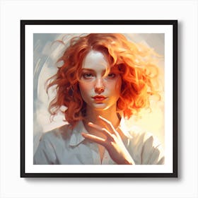 Professorhead A Stunning Red Head Girl Short Woolen Curly Hair Art Print