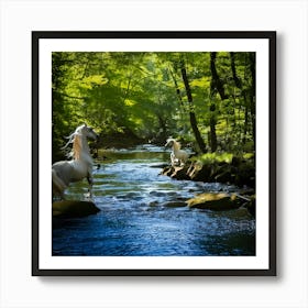 Firefly Majestic Wild Stream With Surreal Water Horses 15665 Art Print