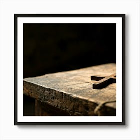 Cross On A Wooden Table Art Print