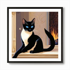 Cat In Fireplace Art Print