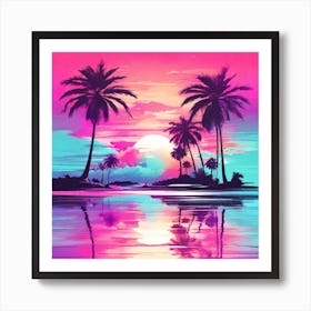 Sunset Palm Trees Art Print