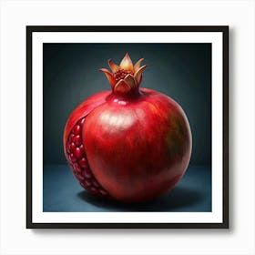 Open Pomegranate On A Blue Background Art Print