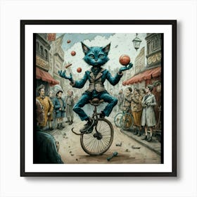 Cat On A Bicycle Art Print