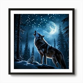 In The Midst Of The Untouched Midnight Wilderness A Wolf Ignites An Echo With Its Heart Wrenching H (2) Art Print