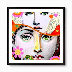 Ladies - flowers - retro - photo montage Art Print