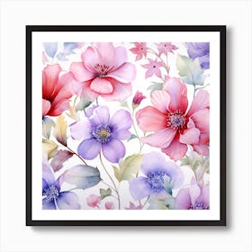 Watercolor Flowers Seamless Pattern Art Print