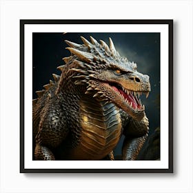 Firefly Earth, Dragon, Large, King, Strong, Brave, Black, Brown, Silver, Gold, Scales, Textured, Cro (10) Art Print