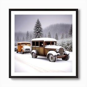 Old Cars In The Snow Art Print