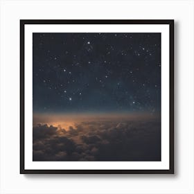 Moon And Stars Above The Clouds Art Print