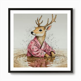 Deer In Water 7 Art Print