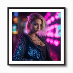 Neon Girl In Neon Jacket 2 Art Print