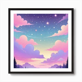 Sky With Twinkling Stars In Pastel Colors Square Composition 127 Art Print