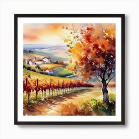 Watercolor Of A Vineyard 1 Art Print