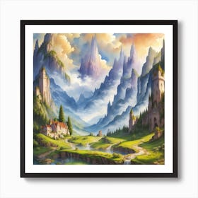 Idyllic Hillscape Reminiscent Of A Fairy Tale World Art Print