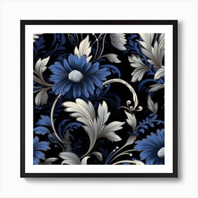 Gothic inspired blue and black floral Art Print