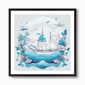 Sailing Ship In The Sea Art Print