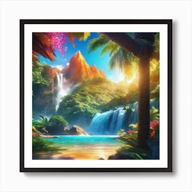 Waterfall In The Jungle 13 Art Print