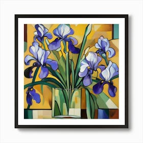 Cubism Art, Irises flowers in a vase 1 Art Print