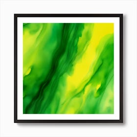 Beautiful yellow green abstract background. Drawn, hand-painted aquarelle. Wet watercolor pattern. Artistic background with copy space for design. Vivid web banner. Liquid, flow, fluid effect. Art Print