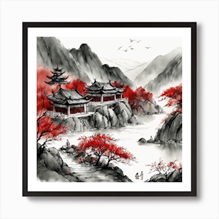 Chinese Landscape Ink Painting Mountains Graphic by 1xMerch