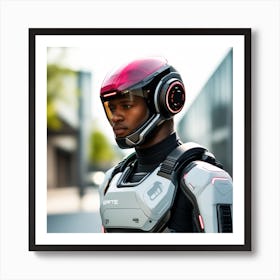 The Image Depicts A Stronger Futuristic Suit For Military With A Digital Music Streaming Display 4 Art Print