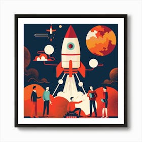 Illustration Of A Rocket Launch 4 Art Print