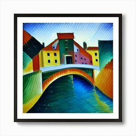 Bridge over the river surrounded by houses 16 Art Print