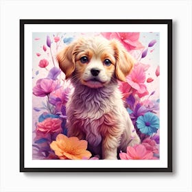 Puppy In Flowers Art Print