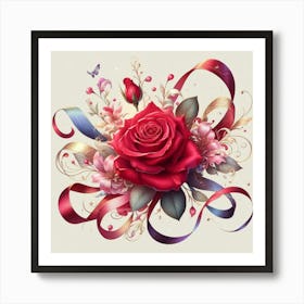 Roses And Ribbons 1 Art Print