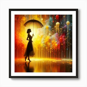 Colorful Girl With Umbrella Art Print
