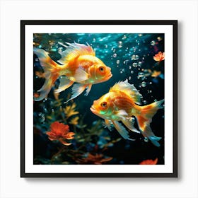 Golden Fishes With Shimmering Scales Iridescent Light Reflection Elaborate Flowing Fins Grace Vi 694660900 Art Print