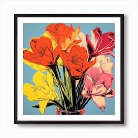 Andy Warhol Style Pop Art Flowers Freesia 4 Square Art Print