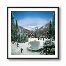 Firefly Mini, Ski, Resort, Cup, Tiny, Skiers, Snowboarders, Gliding, Snowy, Mountainsides, Ski Lifts Art Print