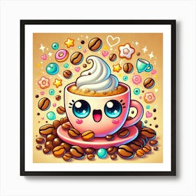 Cute Kawaii Coffee Cup (6) Art Print