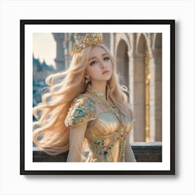 Beautiful Girl In A Golden Dress Art Print