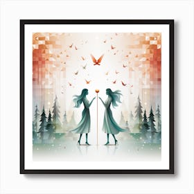 Two Women In The Forest Art Print