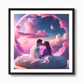 Couple Kissing In The Clouds 1 Art Print