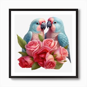 Parrots And Roses 9 Art Print