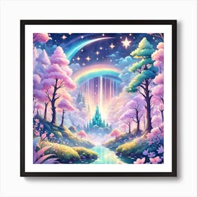 A Fantasy Forest With Twinkling Stars In Pastel Tone Square Composition 365 Art Print