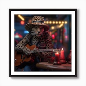 Leopard Playing Guitar Art Print