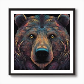 Mesmerizing Bear With Luminous Eyes On A Profound Black Background Art Print