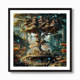 "The Futuristic Forest: A Holographic Tapestry of Nature's Beauty" Art Print