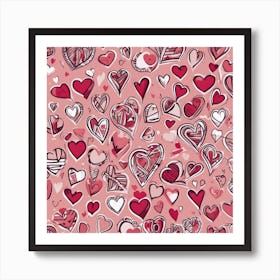 Hearts On A Pink Background Art Print