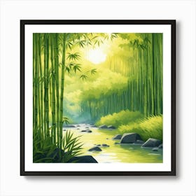 A Stream In A Bamboo Forest At Sun Rise Square Composition 234 Art Print