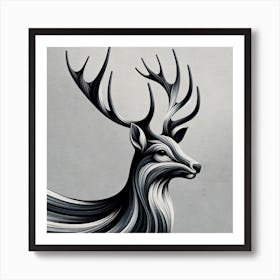 "Monochrome Majesty: The Stag" - This striking artwork captures the noble spirit of the stag with flowing, monochromatic lines that create a sense of movement and depth. Its elegant antlers rise like branches against a soft, textured background, giving the piece a natural yet sophisticated air. This art would bring a touch of the wild's grace to any modern home or office. The exquisite detail and the stark contrast of black and white make this piece a timeless addition to any art collection, appealing to nature enthusiasts and lovers of minimalist design alike. Invite the calmness and grandeur of the forest into your space with this captivating depiction of one of nature's most majestic creatures. Art Print