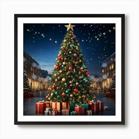 An Ultra Realistic Portrayal Of A Cheerfully Adorned Three Dimensional Pine Tree Its Evergreen Leav (1) Art Print